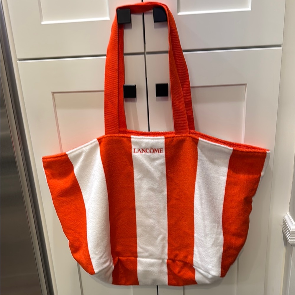 Lancôme Orange and White Striped Tote Bag